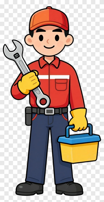 Cartoon Mechanic Holding A Wrench And Toolbox PNG