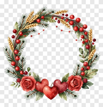Floral Wreath With Hearts And Berries PNG