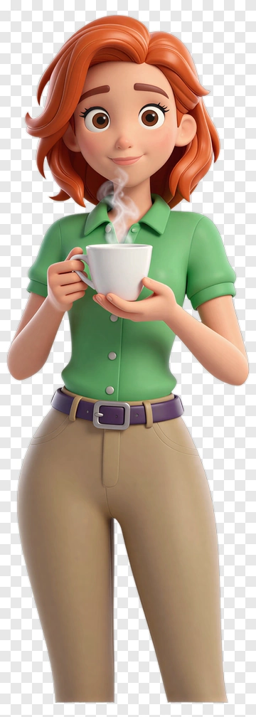Cartoon Woman Holding A Cup Of Coffee PNG