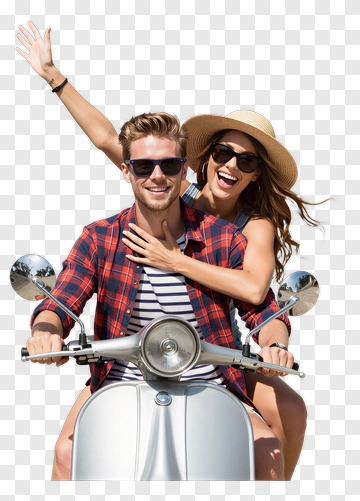 Happy Couple Riding A Scooter PNG