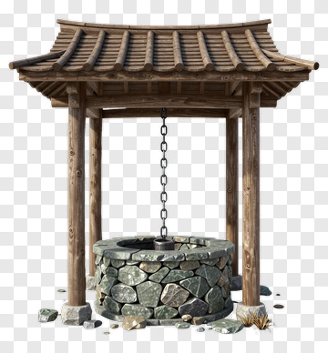 Stone Well With Wooden Roof PNG