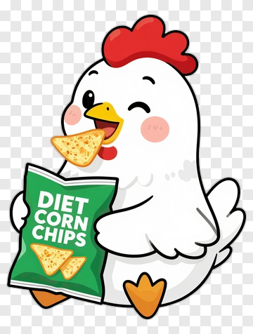 Cartoon Chicken Eating Diet Corn Chips PNG