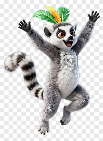 Cartoon Lemur Jumping With Feathers PNG