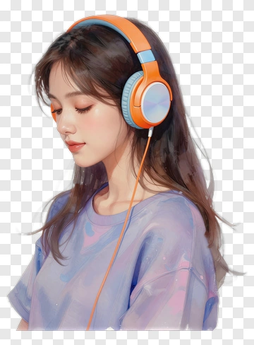 Girl Wearing Headphones PNG