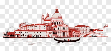 Red Venetian Cityscape With Gondola PNG