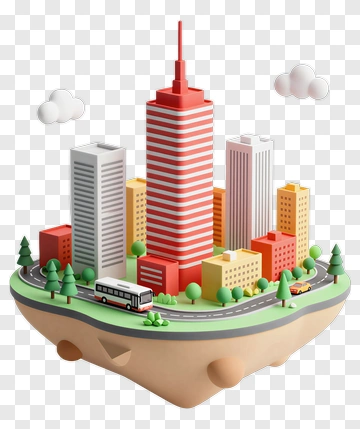 3D Cityscape With Skyscrapers And Trees PNG