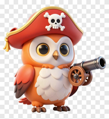Cartoon Pirate Owl Holding A Cannon PNG