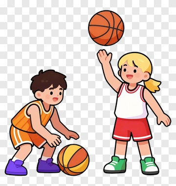 Cartoon Children Playing Basketball PNG