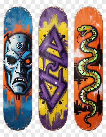 Skateboard Decks With Graffiti Art PNG