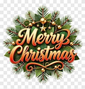 Merry Christmas Greeting With Pine And Ornaments PNG