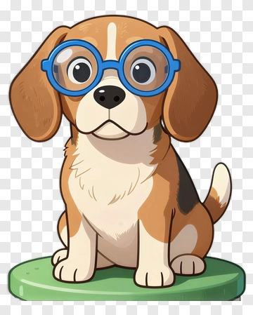 Cartoon Beagle Wearing Glasses PNG
