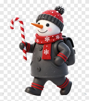 Cartoon Snowman Holding A Candy Cane PNG