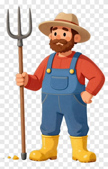 Cartoon Farmer Holding A Pitchfork PNG