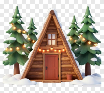 Cozy Cabin Surrounded By Snowy Trees PNG