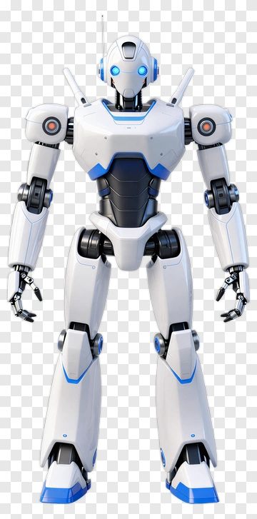 3D Robot With Blue Accents PNG