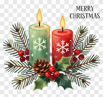 Christmas Candles With Pine And Holly PNG