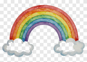 Colorful Watercolor Rainbow With Clouds PNG