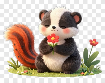 Cute Cartoon Panda Holding A Flower PNG