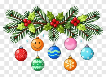 Christmas Ornaments Hanging From Pine Branch PNG