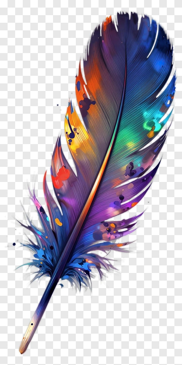 Colorful Feather With Paint Splashes PNG