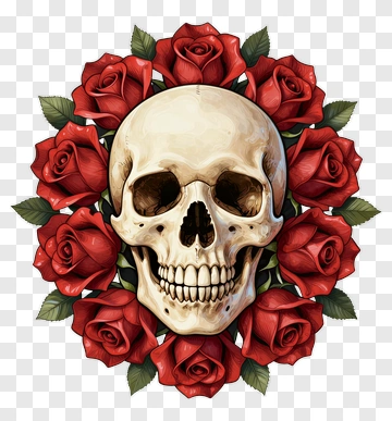 Skull Surrounded By Red Roses PNG