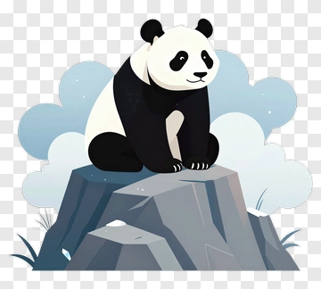 Cartoon Panda Sitting On A Rock PNG