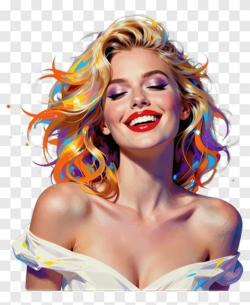 Smiling Woman With Colorful Hair PNG