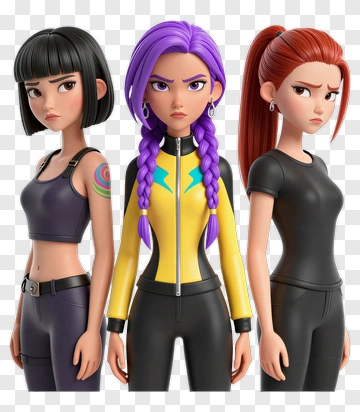 Cartoon Female Characters In Stylish Outfits PNG