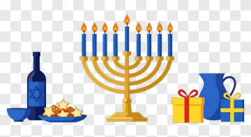 Hanukkah Menorah With Gifts And Wine PNG