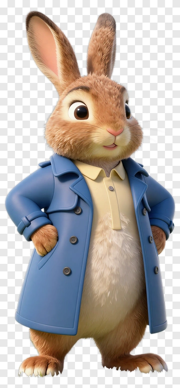 3D Cartoon Rabbit In A Blue Coat PNG