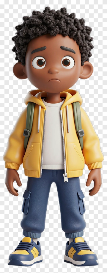 3D Boy With Backpack In Yellow Jacket PNG