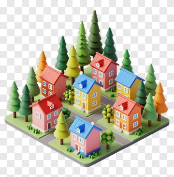Colorful 3D Neighborhood With Houses And Trees PNG