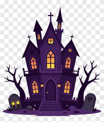 Cartoon Haunted House With Gravestones PNG