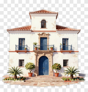 Mediterranean Style House With Plants PNG