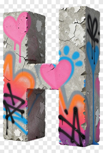 Graffiti Letter H With Colorful Hearts PNG