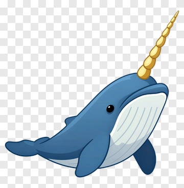 Cartoon Narwhal With A Golden Horn PNG