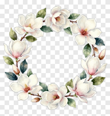 Flower Bouquet Wreath With Magnolias PNG