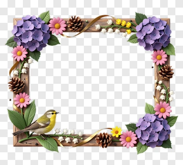 Flower Frame With Bird And Pine Cones PNG