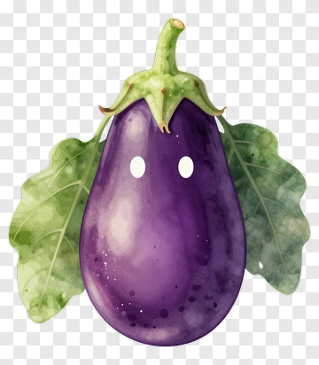 Cartoon Eggplant With Leaves PNG