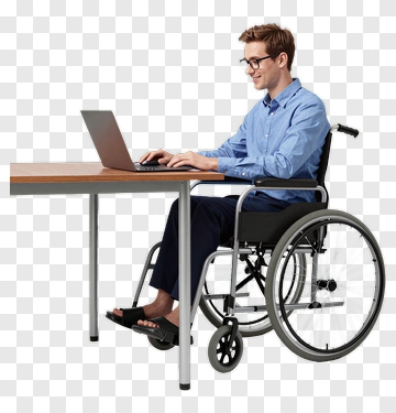 Man In Wheelchair Using Laptop At Desk PNG