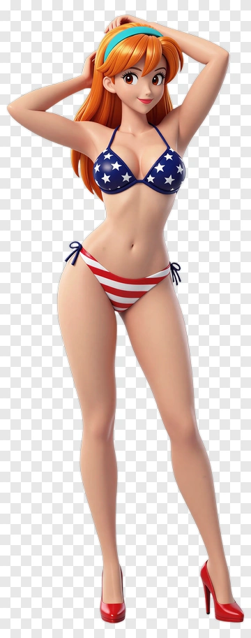 Cartoon Character In American Flag Swimsuit PNG