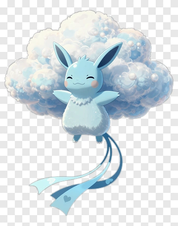 Cute Cloud Creature With Blue Ribbons PNG