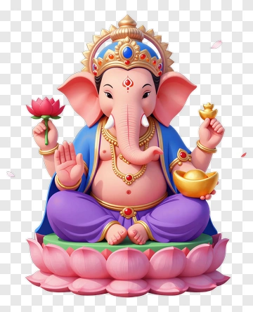 Colorful Lord Ganesha Holding A Lotus And Gold Pot PNG