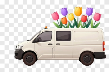 Flower Delivery Van With Colorful Tulips PNG
