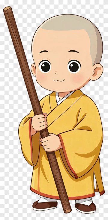 Cartoon Monk Holding A Stick PNG