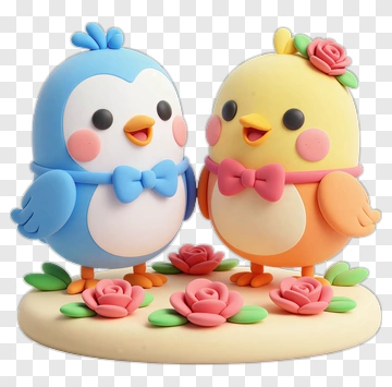 Colorful Cartoon Birds With Flowers PNG