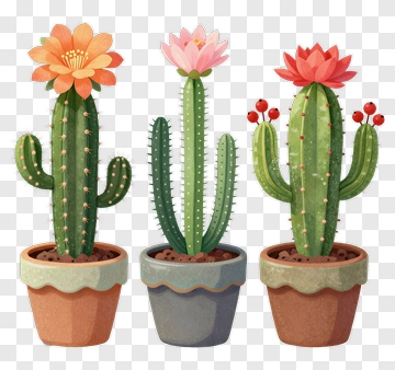 Colorful Cactus Plants In Pots PNG