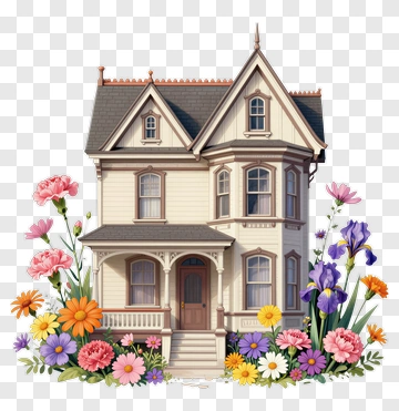 Colorful Flowering House PNG