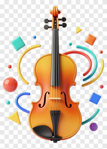 Colorful Violin With Geometric Shapes PNG