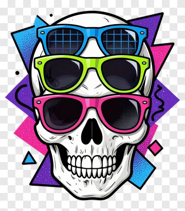 Colorful Skull With Sunglasses PNG